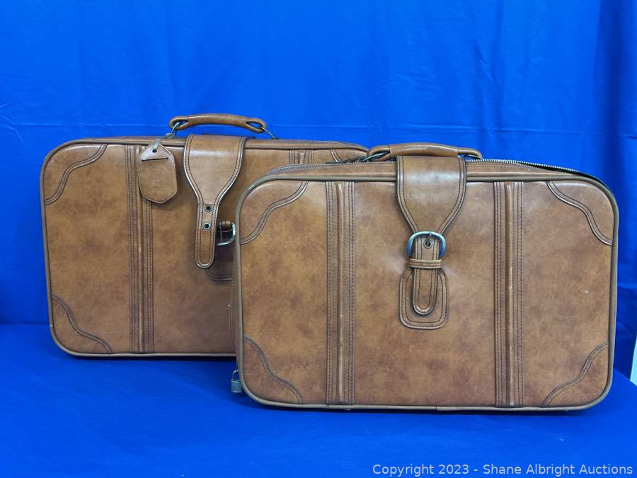 Buy the Vintage Airway Buckled Brown Leather Luggage Travel